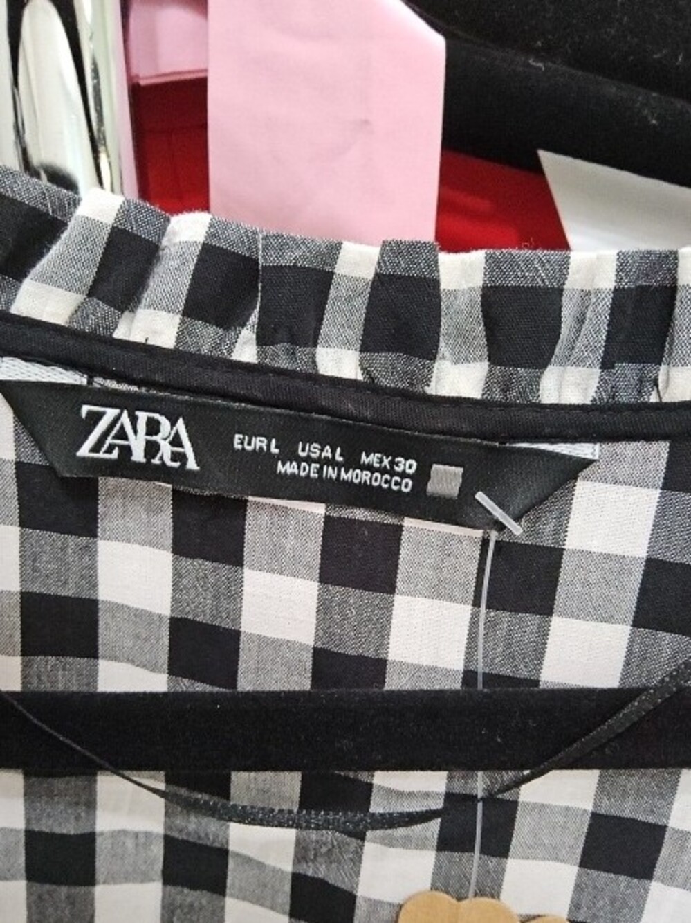 Zara Black & White Gingham Ruffle Blouse - Picture 2 of 2